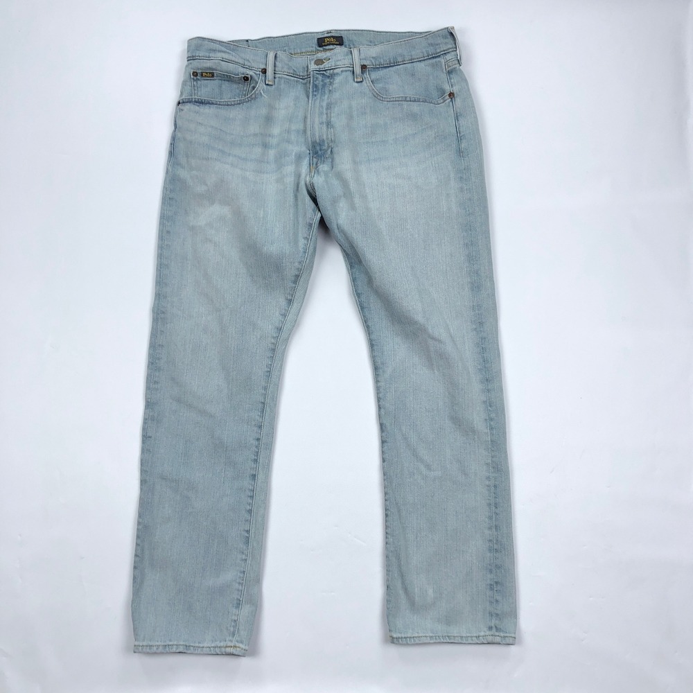 Polo Ralph Lauren Varick Slim Straight Light Wash Jeans Mens 35x30 Blue Denim
